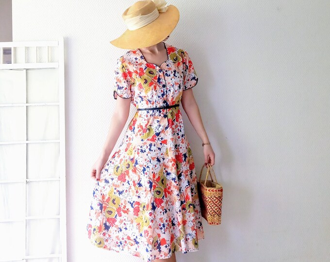 Robe vintage 1980's style années 40 fleurie printemps// Vintage 1980's does 40's floral spring dress