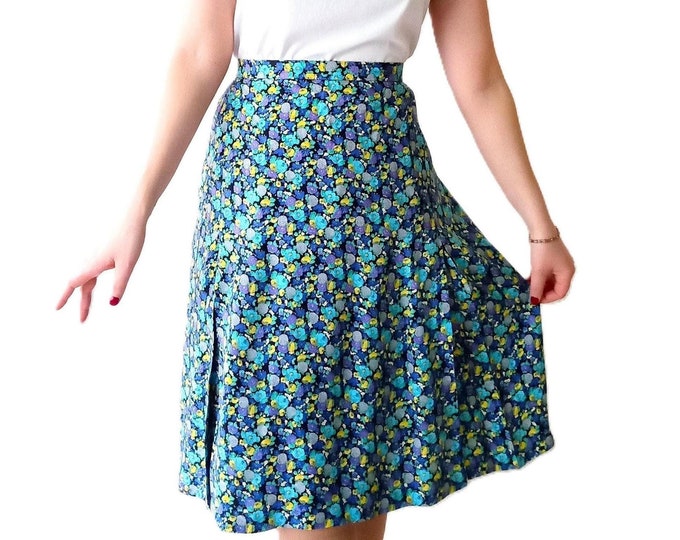 Vintage 70s Floral Silk Skirt – Midi Length – Retro Pinup Style – 40s Reenactment – L/XL