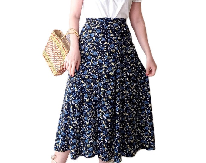 Bohemian Vintage Maxi Floral Skirt – Cottage Chic Romantic - 90s – Size L