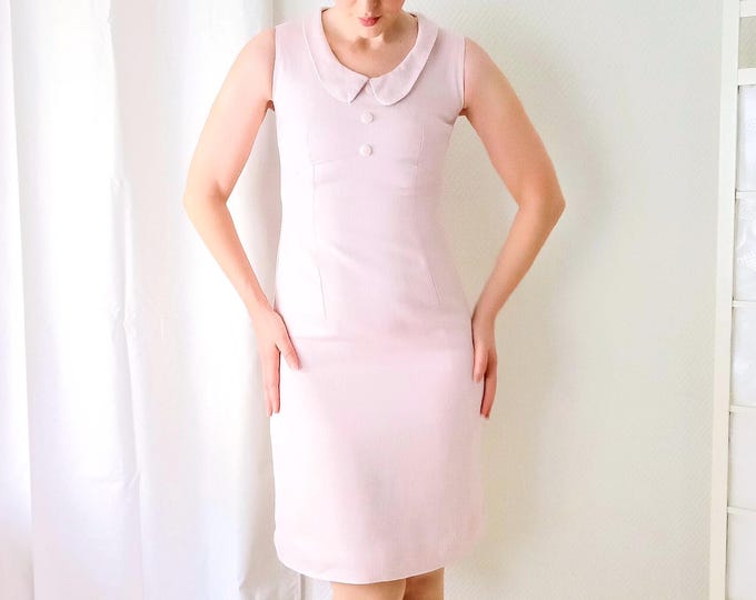 Robe vintage début années 60 fait main rose clair, col claudine, look yéyé rétro - S (36)