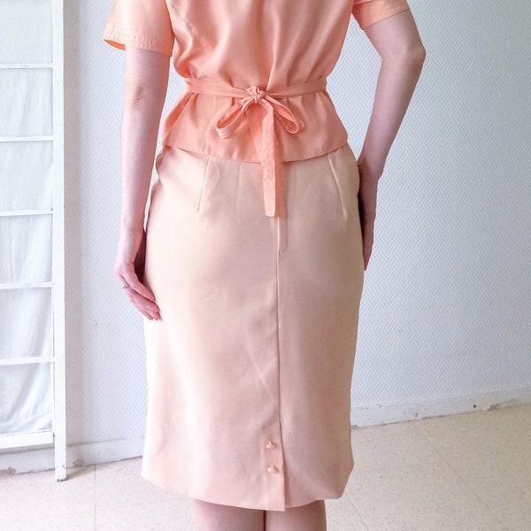 Vintage 80s skirt T42 apricot 50s style// Vintage 1980's does 50's XL apricot skirt