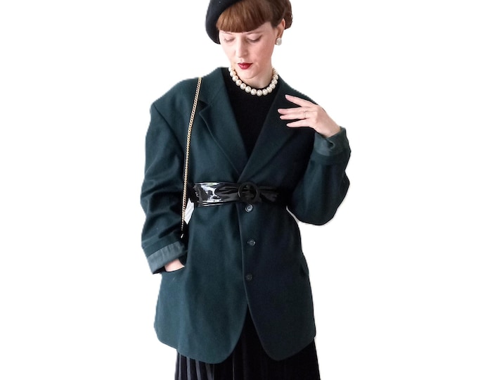 Manteau blazer vert sapin grande taille fabriqué en France oversize en laine unisexe vintage années 80 old money rétro T52