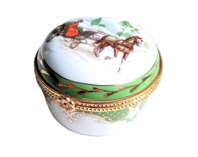 Collectible Porcelaine Jewelry Box – Victorian Carriage Lady – Vintage 1970s - Retro, Nostalgic, Romantic Gift
