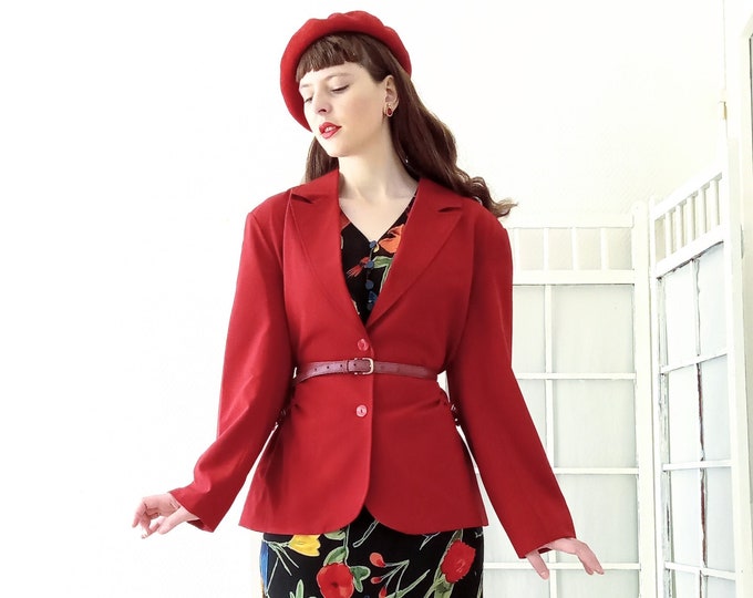 Vintage 1990's red blazer jacket 40's style // Vintage 1990's does 40's red blazer jacket