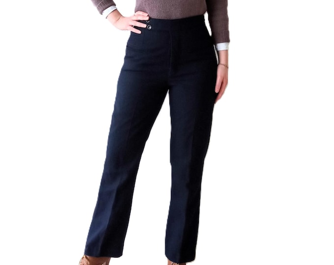 Retro Wool bleu Suit Pants – Unisex - Flapper Dandy Gentlemen Style- Vintage 80's - Size L