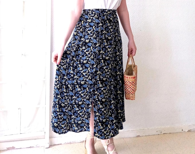 Jupe Longue Rétro Florale Eté  - Esprit Cottage, Bohème Champêtre, Romantique - Vintage Années 90 - L (40)