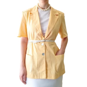 Yellow Short Sleeves Blazer for Women - Vintage 90s - Classic, Minimalist Style - XXL