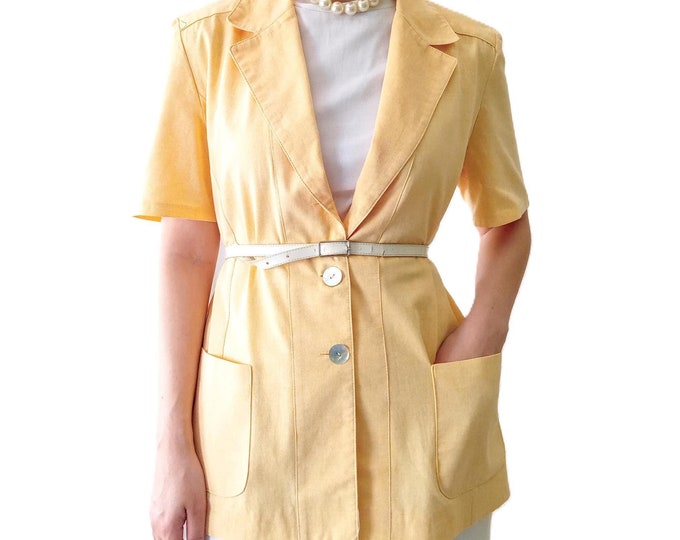 Blazer chemisier long été vintage jaune classique années 90 rétro classique élégant cérémonie chic T44