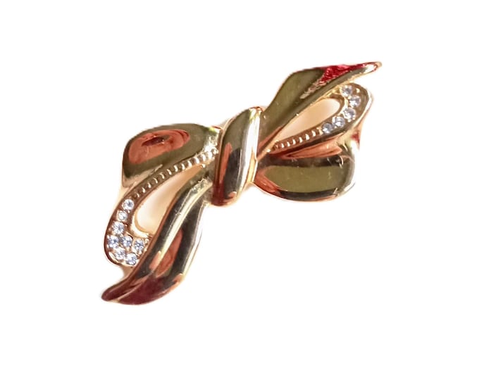 Retro Gold Bow Brooch – 40s Style – Timeless Elegant Vintage French Jewelry – Signed LBP – Vintage 1980s