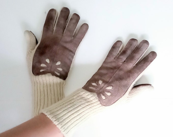 Pair of vintage 1970's imitation suede gloves// Vintage 1970's suede imitation gloves