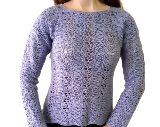 Pull Violet Crochet Fait Main Vintage 70s | Esprit Rétro 30s 40s | Maille Ajourée Boho | Gilet Vintage Artisanal Violet | S/M (36/38