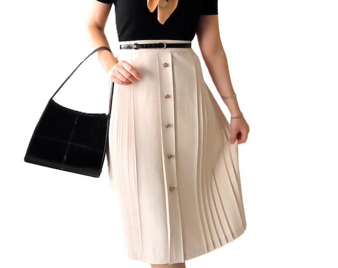 Jupe Midi Beige Grande Taille Rétro - Fabriqué en France - Vintage Années 80 - Style années 50 - Du XL au 5×L (42 au 50)