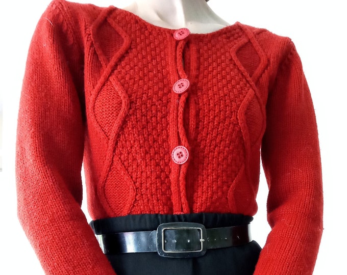 Gilet rouge vintage années 90 ajouré style années 40 rétro tricot T38/40