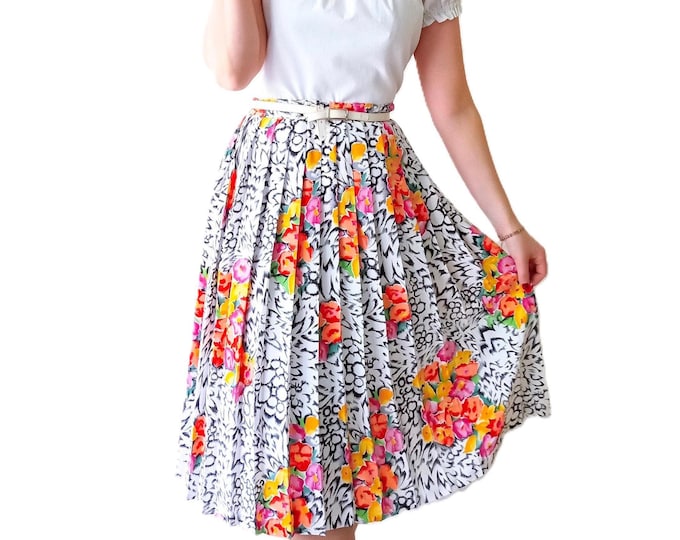 Plus Size Midi Floral Skirt - Retro 1950s Pin-Up Style - Vintage 80s - XXL to 5×L