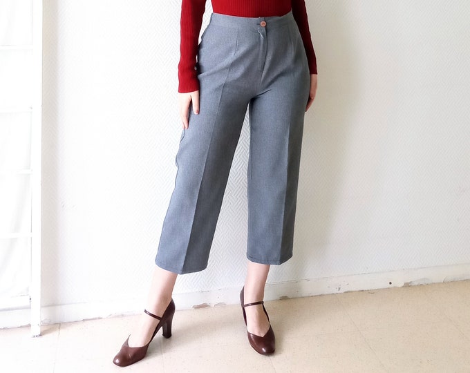 Vintage 90s cropped pants T42/44 gray with pleat // Vintage 1990's XL/XXL gray pleated capri