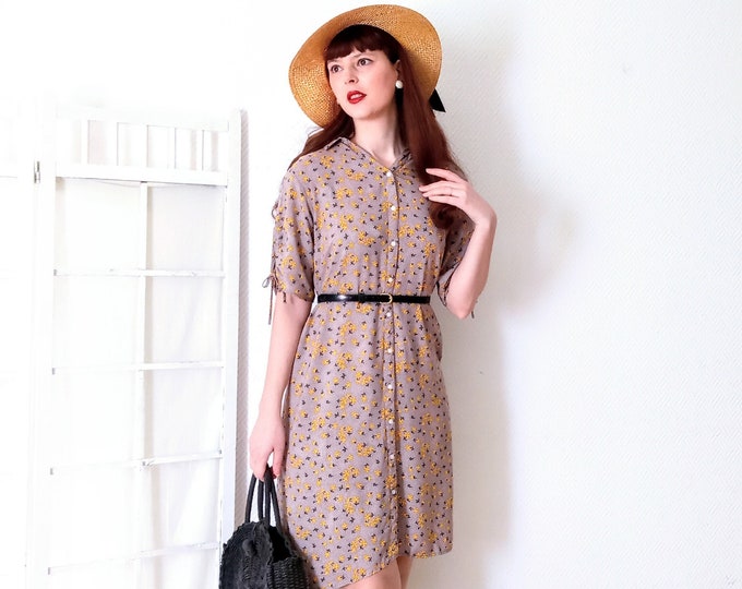 Vintage 90s dress T44 floral 40s style // Vintage 1990's does 40's XXL floral dress