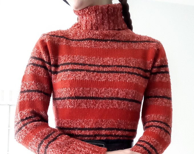 90s 2000's sweater T38/40 red striped turtleneck// Vintage 90s 2000s M/L red stripe turtle neck jumper