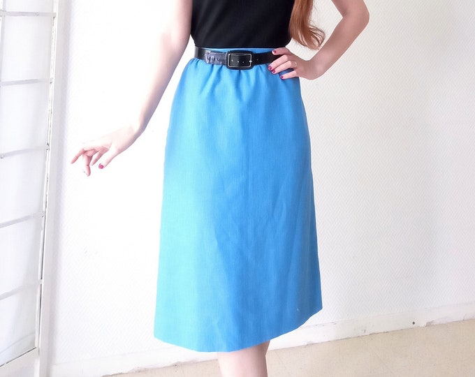 Vintage classic azur blue skirt 80s // 1980's blue azur classic skirt