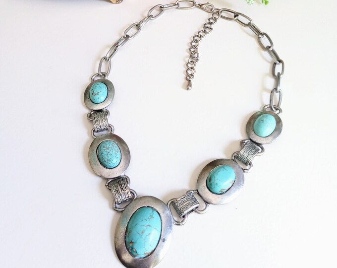 Vintage necklace 1990's style art deco faux turquoise// Vintage 1990's art deco faux turquoise necklace