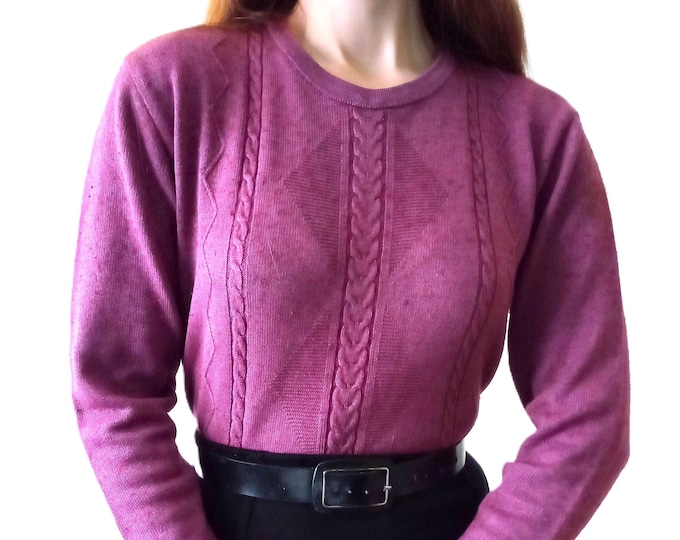 Pull-over vintage années 90 rose framboise ajouré mailles torsadées T42