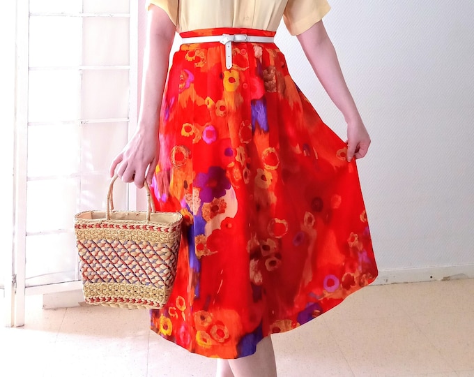 Jupe midi vintage T42 années 80 floral style années 50 // Vintage 1980's does 50's XL floral midi skirt