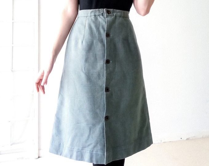 Vintage 80s skirt T40/42 handmade Scottish checks// Vintage 1980's L/XL plaid tartan handmade skirt