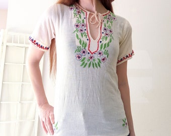 Tunique vintage années 90 T36/38 hippy brodée style années 70 // Vintage 1990's does 70's S/M embroidered blouse