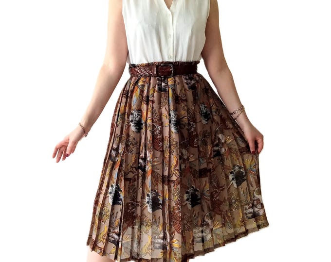 Animal Print Pleated Midi Skirt – 50s Retro Pin-Up Style – Made in France – 80s Vintage – Size M to XXL