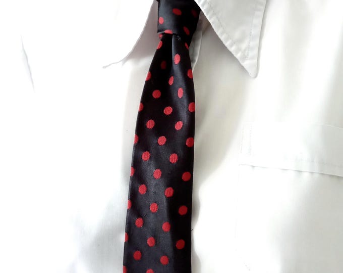 Men’s 1960s Black Polka Dot Tie – Vintage Square Tip Neckwear – Father’s Day Gift – Dandy Dapper Gentleman Gift