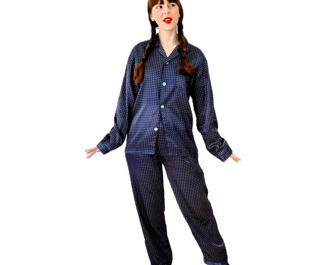 Vintage Unisex Blue Satin Pajamas 80s – 50s Style – One Size M to XL