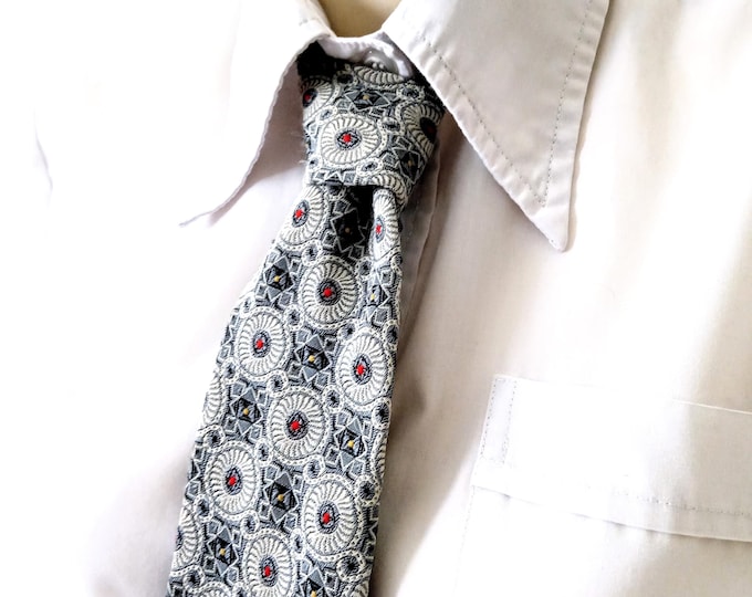 Vintage 1960s Gray Baroque Tie – Made in France – Dapper Men's Gift – Father's Day Gift