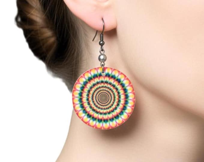 Boucles d'oreilles Pendantes en Nacre - Style Bohème Hippie Chic Années 70 - Vintage Années 90