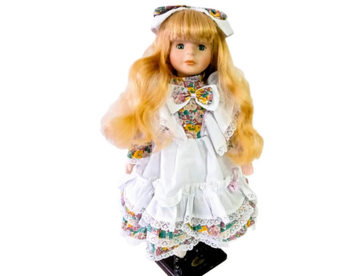 Vintage Porcelain Alice Doll – Long Hair Blond – With Accessories – Vintage Toy Nursery Decor – Retro Christmas Gift