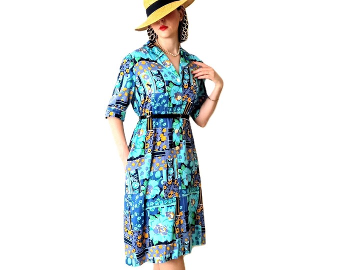 Retro Floral Sumer Dress - 40's Cottagecore Style - Vintage 90's - Size XXL