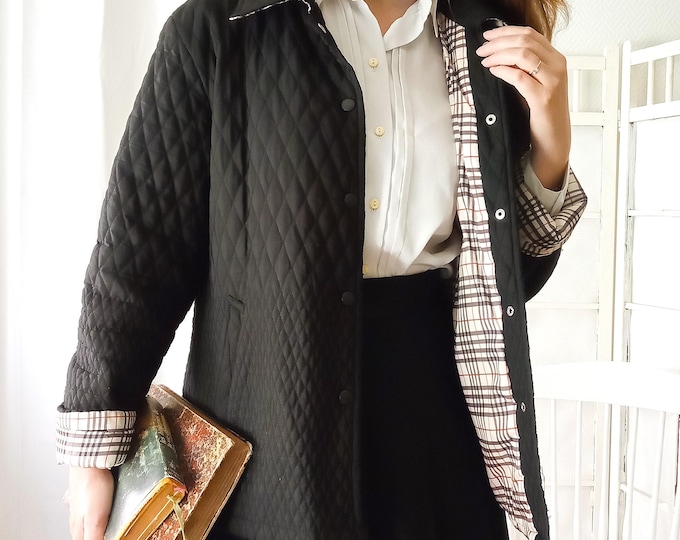 Veste matelassée vintage 90s Goner noir doublure tartan - L (40)