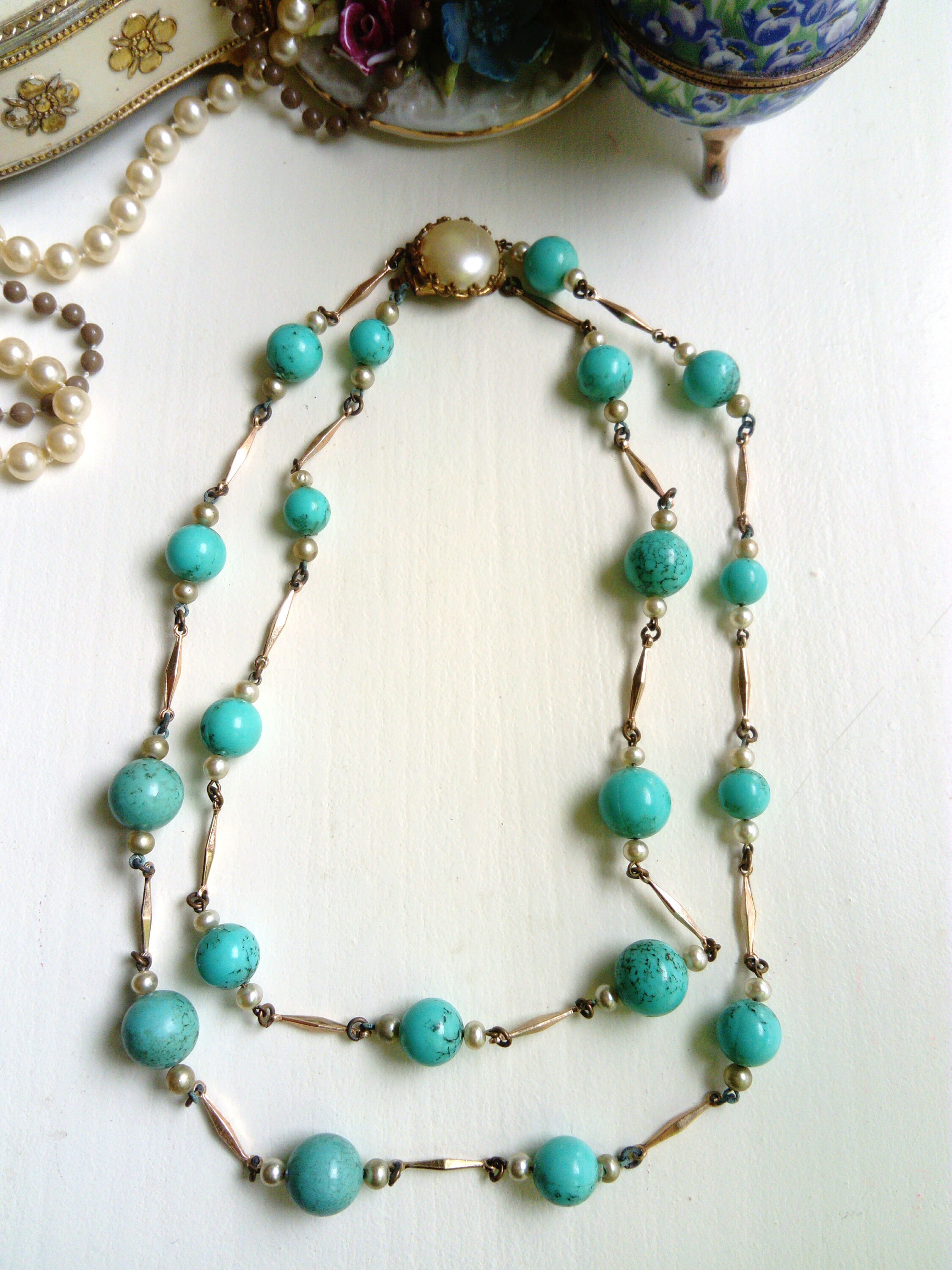 Collier Double Rang Perles Turquoise Doré - Les Trésors De Lily - Neuf Sans Emballage