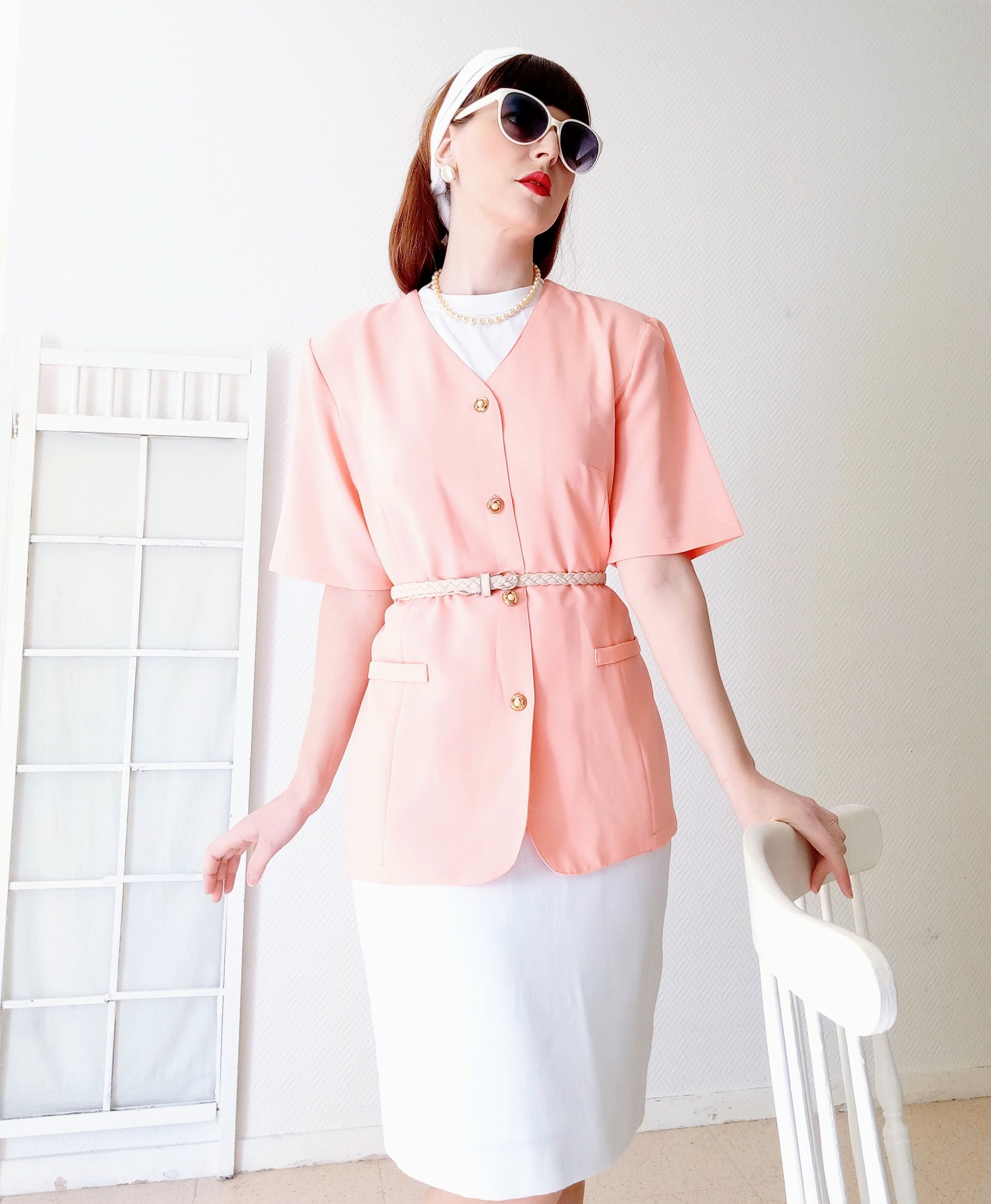 Jacket vintage shirt 1980's salmon// Vintage 1980's salmon shirt jacket