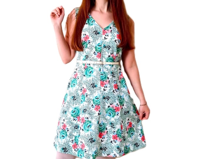Robe Floral Vintage Années 60 - Longueur Genou - Esprit Sixties Babydoll Lolita - Taille XL (42)