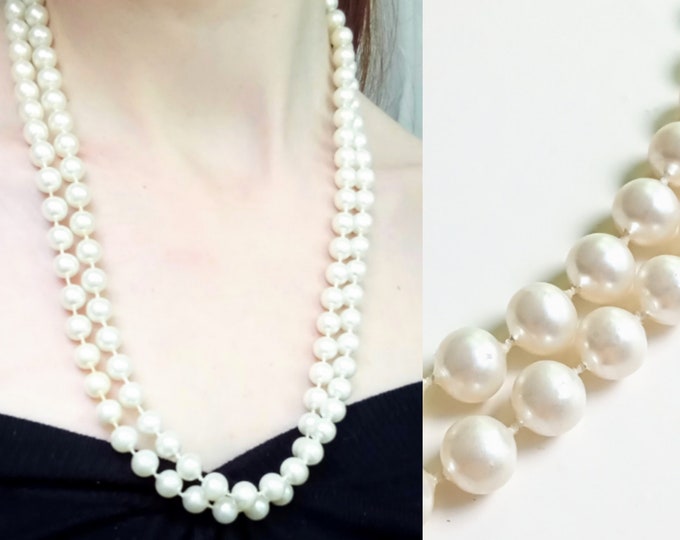 Sautoir vintage années 80 perles blanche// Vintage 1980's hite pearls long necklace