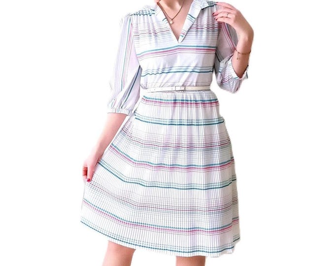 Robe Midi Rétro à Rayures - Coupe Circulaire - Style Pin-up Années 50 - Vintage Années 80 - XL/XXL (42/44)