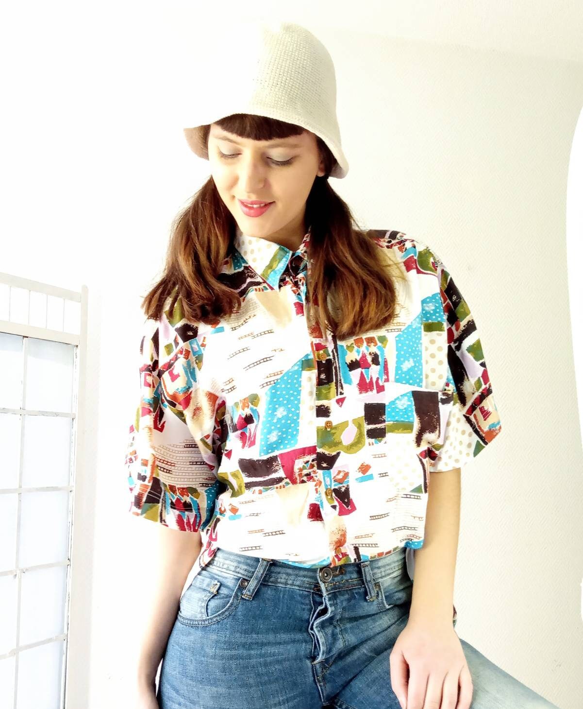 Colorful blouse african pattern unisex 90s //1990's unisex african ...