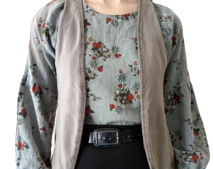 Gilet sans manches gris vintage – Style hippie bohème seventies – Années 90 – Fabriqué en Italie – T36/38