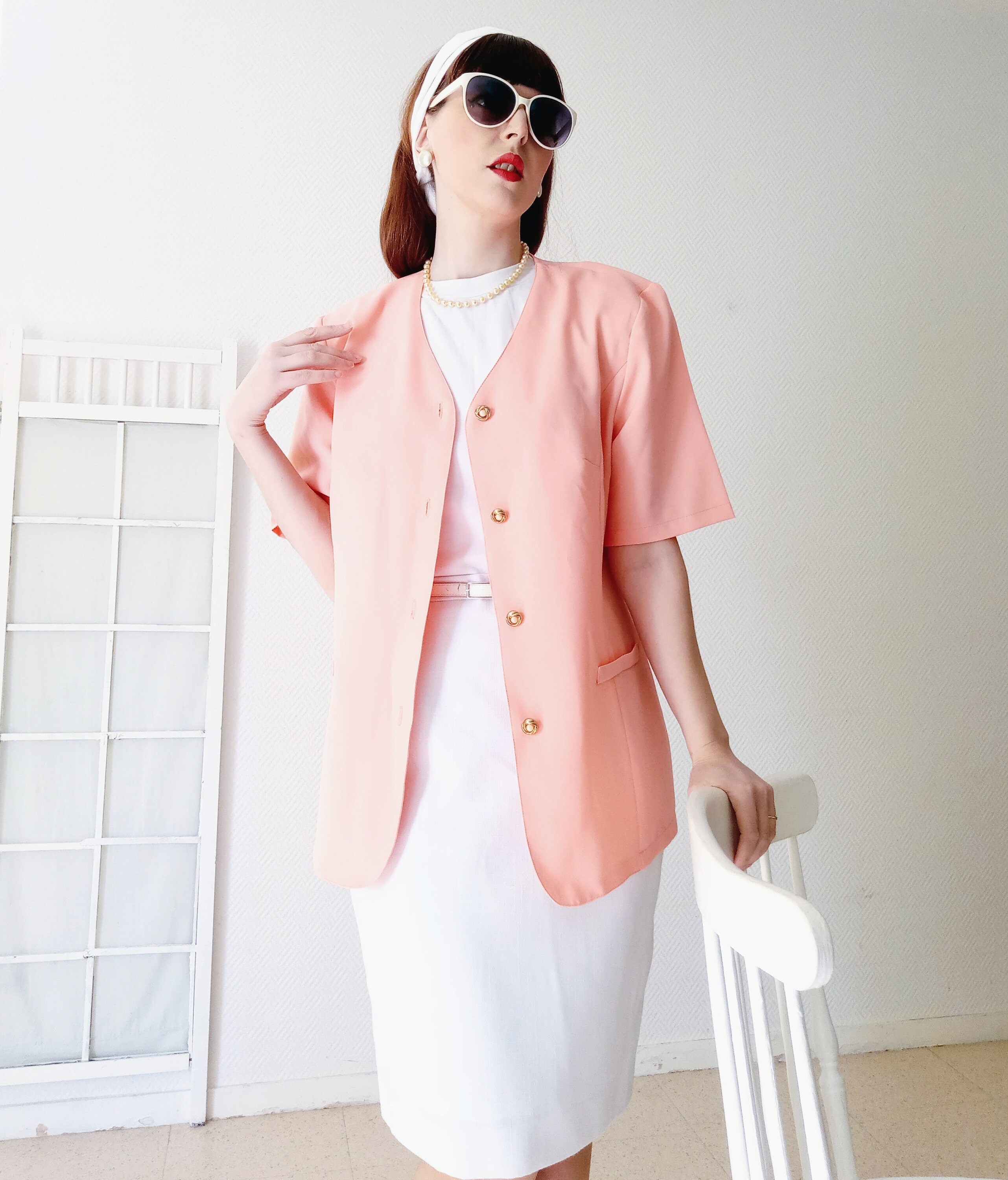 Jacket vintage shirt 1980's salmon// Vintage 1980's salmon shirt jacket