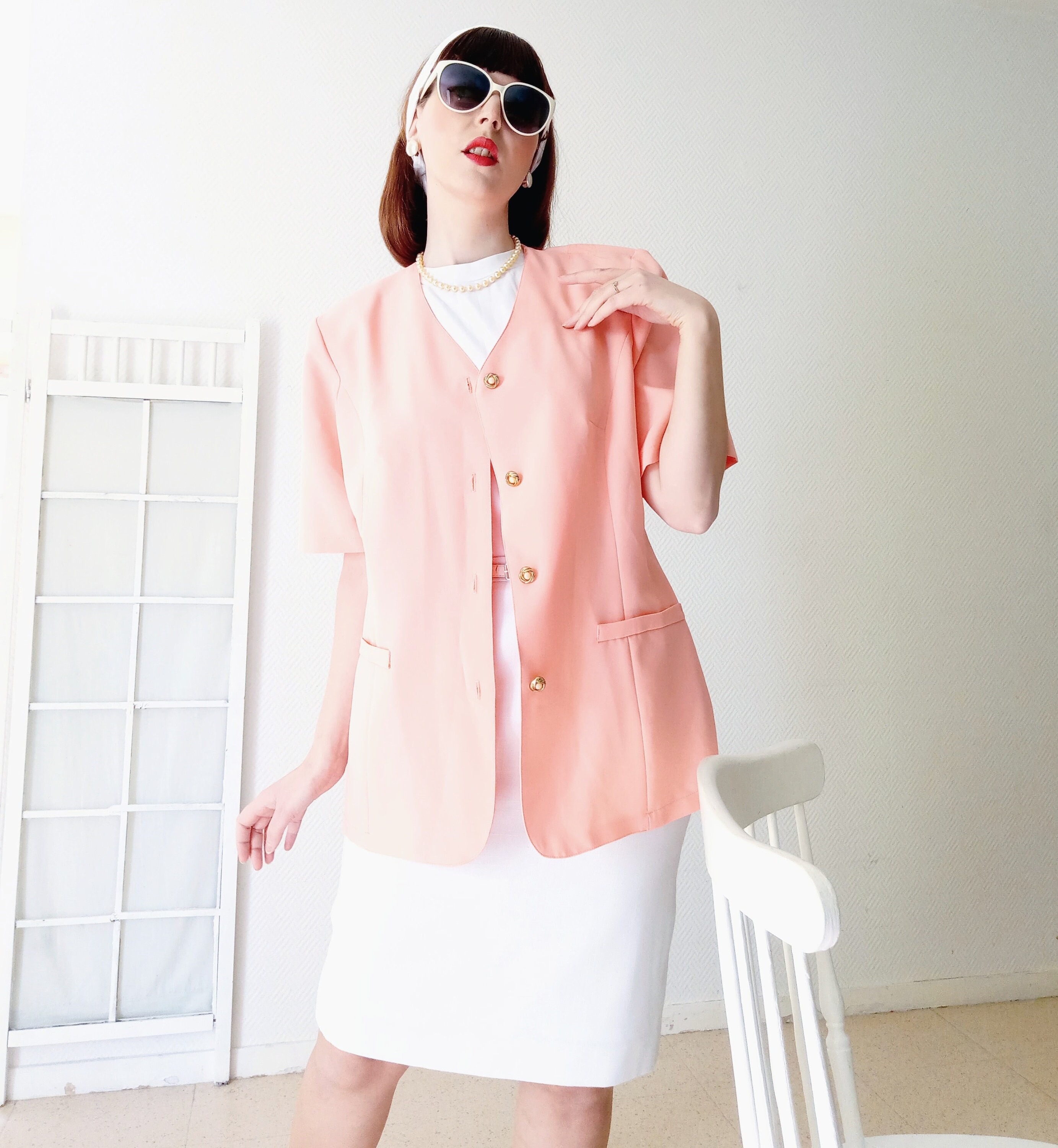 Jacket vintage shirt 1980's salmon// Vintage 1980's salmon shirt jacket