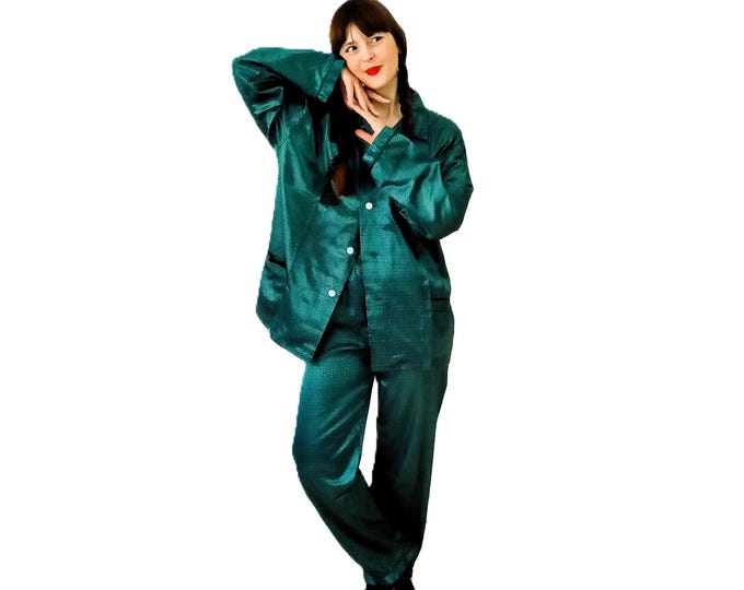 Vintage Unisex Satin Green Pajamas 80s - Brand Kelvin Gordon – Spirit 50s – One Size M to XL