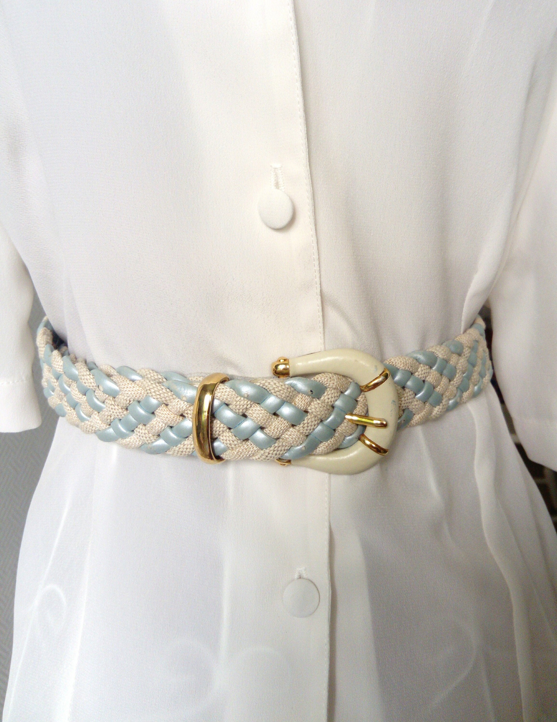 70s/ 70's leather plaited Belt braided belt