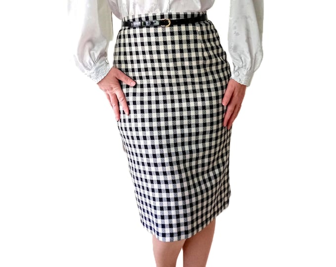 Vintage Vichy Black & White Style 50s/60s Skirt – Retro Pin-Up Yéyé Skirt – Knee Length – Rockabilly Women’s Style – M