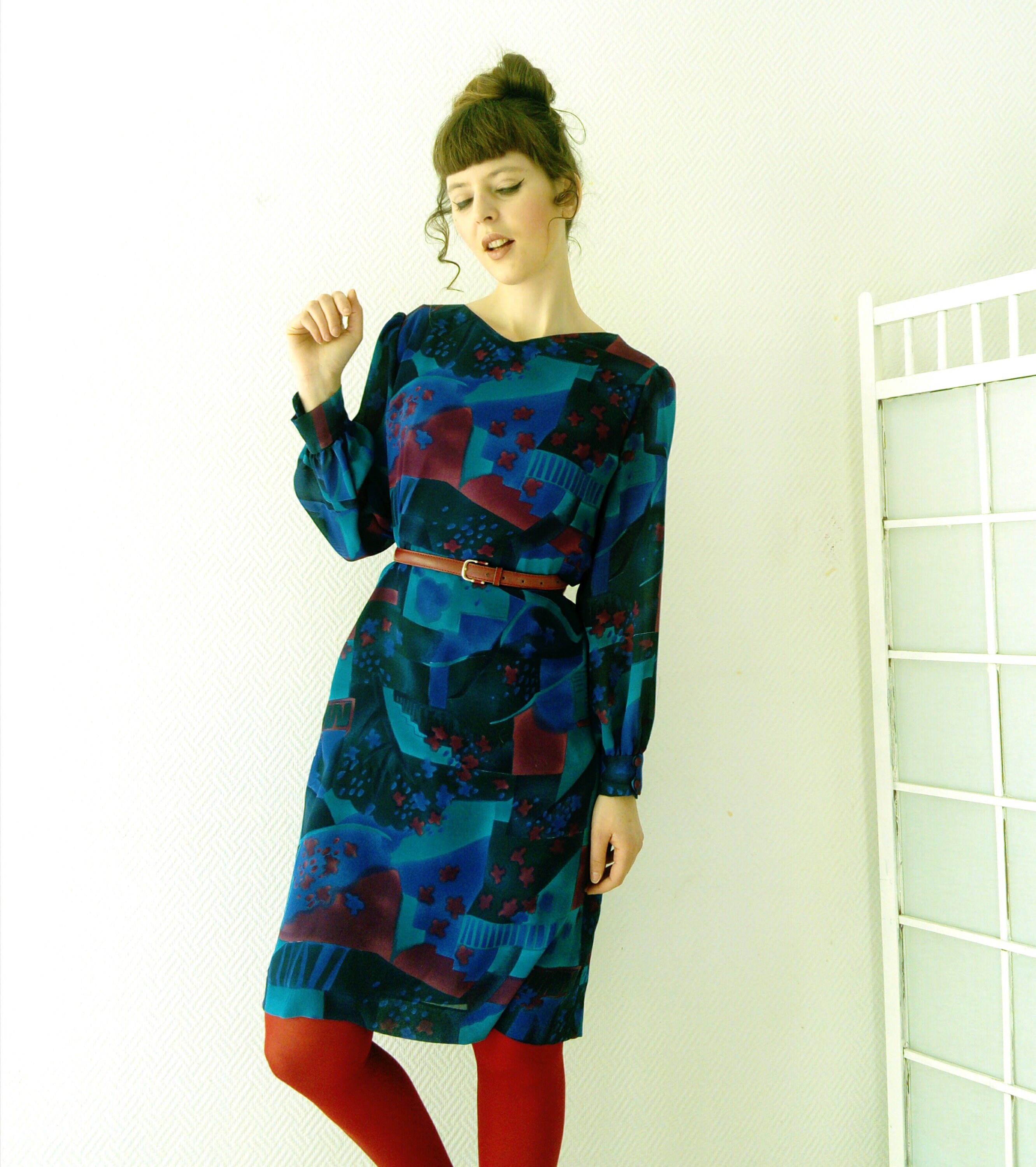 Blue psychedelic dress 70s style's / 70's style blue plsychedelic dress