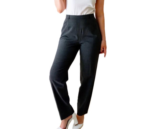 Women's Classic Retro Gray Trousers High Waist - Elegant Work Pants - Elegant Office Look -90s Vintage  - XL/XXL