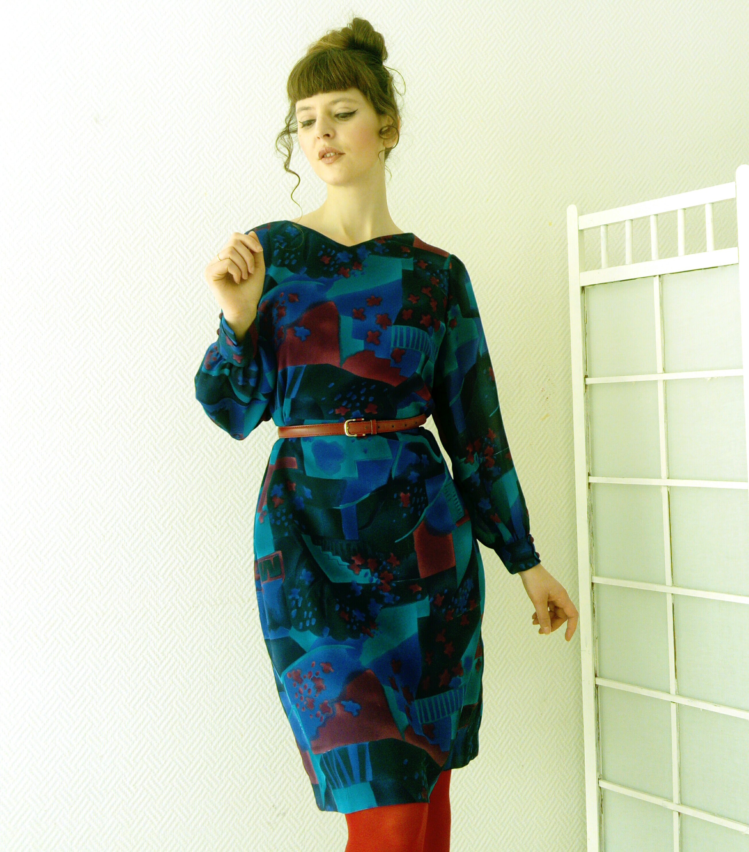 Blue psychedelic dress 70s style's / 70's style blue plsychedelic dress